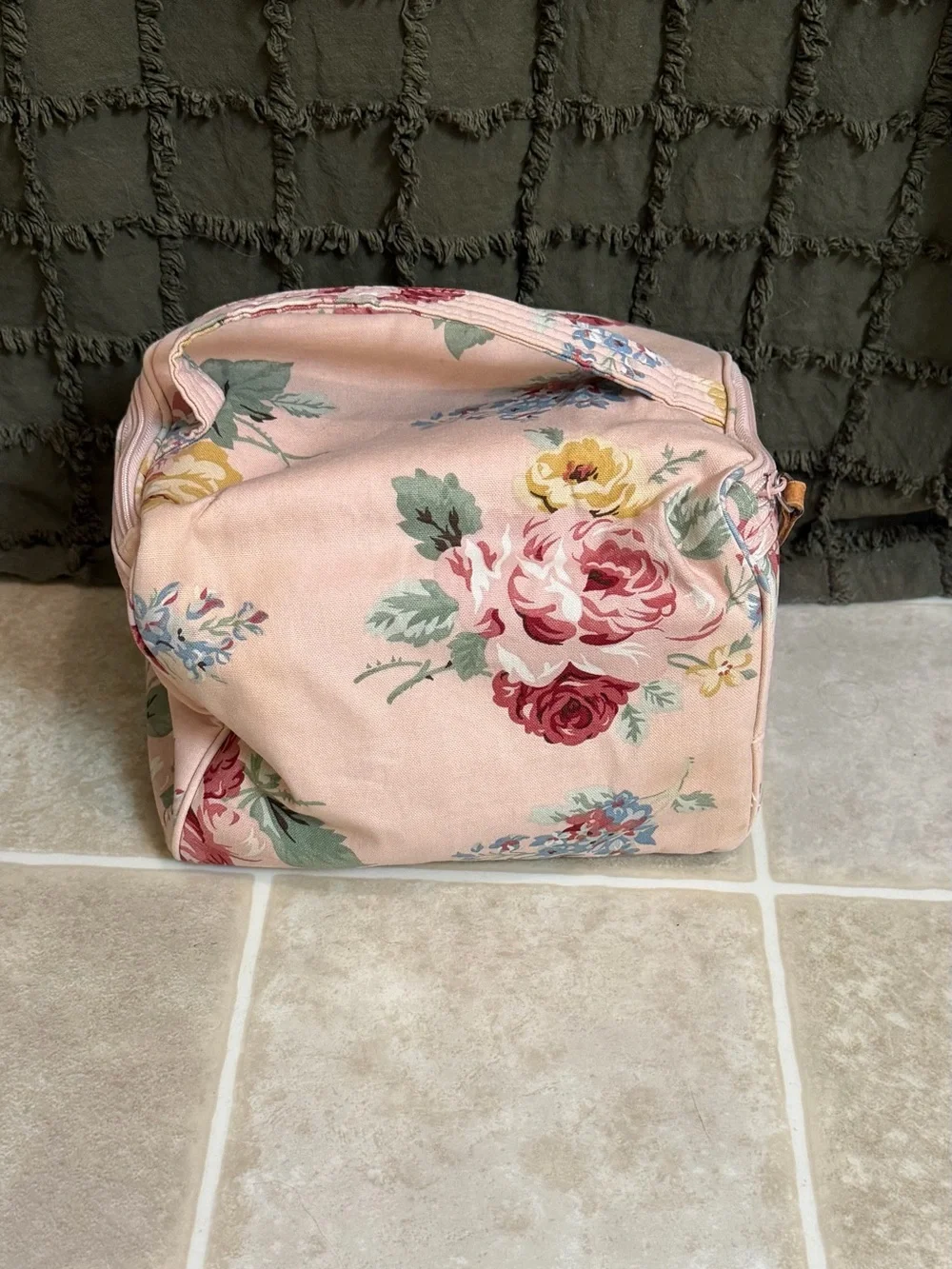Ralph Lauren Pink Floral Canvas Cosmetic Case with Handle